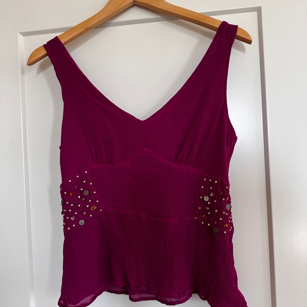 Vintage Y2K Beaded Pink 100% Silk Tank Rare